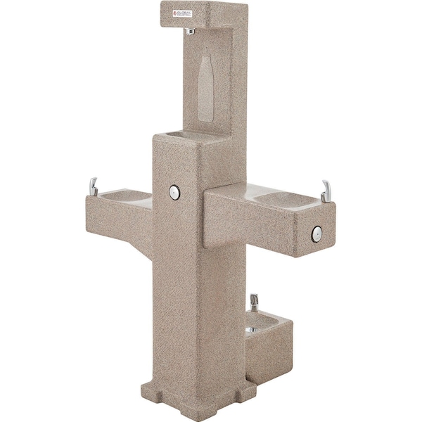 Global Industrial Outdoor Bottle Filler w/Bi-Level Fountain & Pet Station, Rotocast Granite 603605 - main
